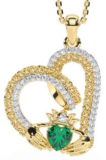 Diamond Emerald Gold Silver Claddagh Trinity knot Necklace