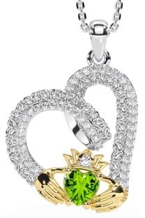 Diamond Peridot Gold Silver Claddagh Trinity knot Necklace