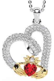 Diamond Ruby Gold Silver Claddagh Trinity knot Necklace