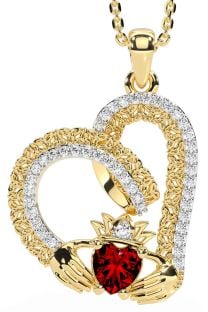 Diamond Garnet Gold Claddagh Trinity knot Necklace