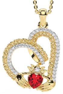 Diamond Ruby Gold Claddagh Trinity knot Necklace