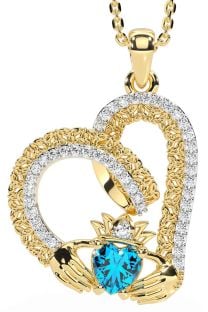 Diamond Topaz Gold Claddagh Trinity knot Necklace