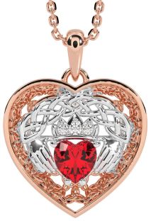 Diamond Ruby Rose Gold Silver Celtic Claddagh Trinity Knot Heart Necklace