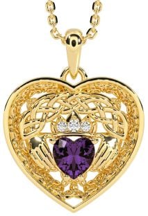 Diamond Alexandrite Gold Silver Celtic Claddagh Trinity Knot Heart Necklace