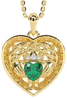 Diamond Emerald Gold Silver Celtic Claddagh Trinity Knot Heart Necklace