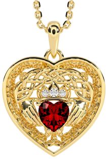 Diamond Garnet Gold Silver Celtic Claddagh Trinity Knot Heart Necklace