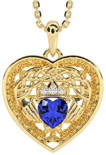 Diamond Sapphire Gold Silver Celtic Claddagh Trinity Knot Heart Necklace