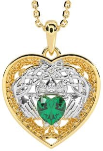 Diamond Emerald Gold Silver Celtic Claddagh Trinity Knot Heart Necklace