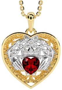 Diamond Garnet Gold Silver Celtic Claddagh Trinity Knot Heart Necklace