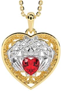 Diamond Ruby Gold Silver Celtic Claddagh Trinity Knot Heart Necklace