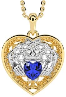 Diamond Sapphire Gold Silver Celtic Claddagh Trinity Knot Heart Necklace