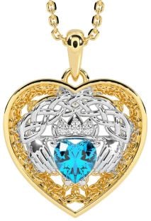 Diamond Topaz Gold Silver Celtic Claddagh Trinity Knot Heart Necklace