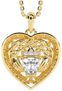 Diamond Gold Celtic Claddagh Trinity Knot Heart Necklace