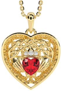 Diamant Rubin Gold keltisch Claddagh Dreieinigkeit Knoten Herz Halskette