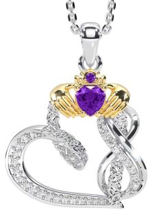 Diamond Amethyst Gold Silver Claddagh Infinity Trinity knot Necklace