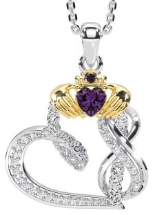 Diamond Alexandrite Gold Silver Claddagh Infinity Trinity knot Necklace