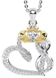 Diamond Gold Silver Claddagh Infinity Trinity knot Necklace