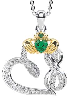 Diamond Emerald Gold Silver Claddagh Infinity Trinity knot Necklace