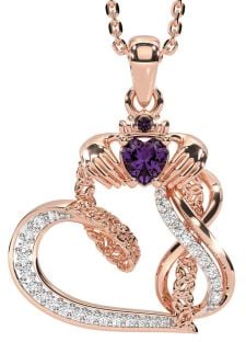 Diamond Alexandrite Rose Gold Silver Claddagh Infinity Trinity knot Necklace