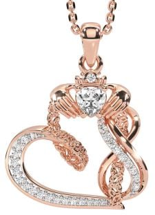 Diamond Rose Gold Silver Claddagh Infinity Trinity knot Necklace