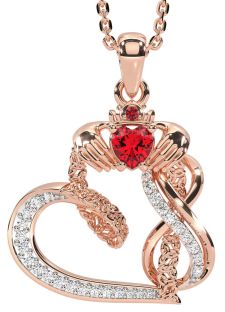 Diamond Ruby Rose Gold Silver Claddagh Infinity Trinity knot Necklace