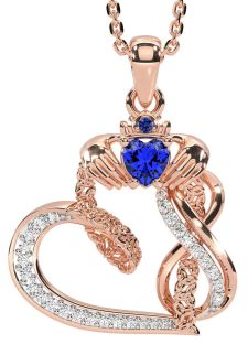 Diamond Sapphire Rose Gold Silver Claddagh Infinity Trinity knot Necklace