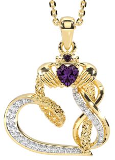 Diamond Alexandrite Gold Silver Claddagh Infinity Trinity knot Necklace