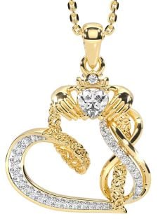 Diamond Gold Silver Claddagh Infinity Trinity knot Necklace