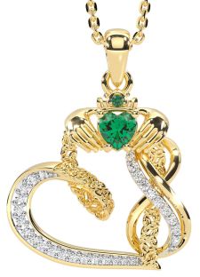 Diamond Emerald Gold Silver Claddagh Infinity Trinity knot Necklace