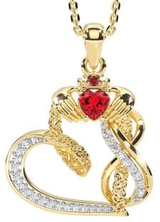 Diamond Ruby Gold Silver Claddagh Infinity Trinity knot Necklace