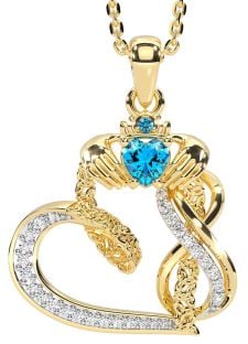 Diamond Topaz Gold Silver Claddagh Infinity Trinity knot Necklace