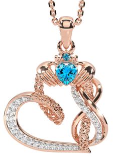 Diamond Topaz Rose Gold Claddagh Infinity Trinity knot Necklace