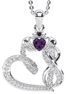 Diamond Alexandrite Silver Claddagh Infinity Trinity knot Necklace