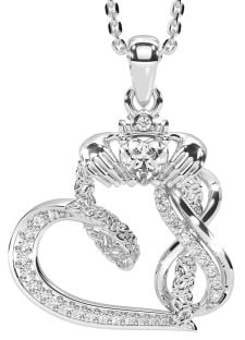 Diamond Silver Claddagh Infinity Trinity knot Necklace