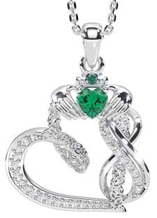 Diamond Emerald Silver Claddagh Infinity Trinity knot Necklace