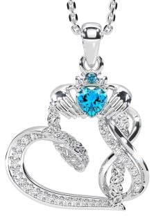 Diamond Topaz Silver Claddagh Infinity Trinity knot Necklace