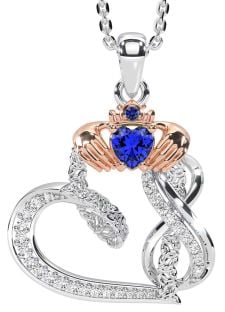 Diamond Sapphire Rose Gold Silver Claddagh Infinity Trinity knot Necklace