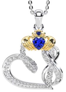 Diamond Sapphire Gold Silver Claddagh Infinity Trinity knot Necklace