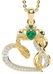 Diamond Emerald Gold Claddagh Infinity Trinity knot Necklace