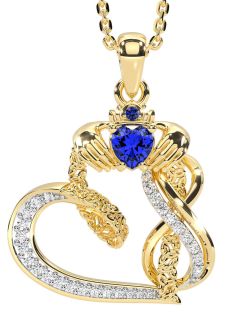 Diamond Sapphire Gold Claddagh Infinity Trinity knot Necklace