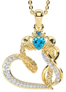 Diamond Topaz Gold Claddagh Infinity Trinity knot Necklace