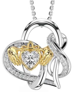 Diamond Gold Silver Claddagh Infinity Necklace