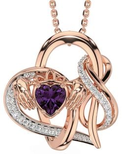 Diamond Alexandrite Rose Gold Silver Claddagh Infinity Necklace