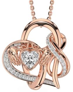 Diamond Rose Gold Silver Claddagh Infinity Necklace