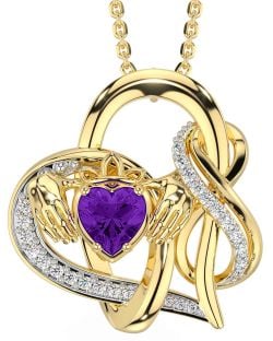 Diamond Amethyst Gold Silver Claddagh Infinity Necklace