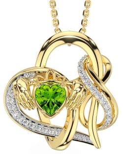 Diamond Peridot Gold Silver Claddagh Infinity Necklace