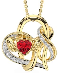 Diamond Ruby Gold Silver Claddagh Infinity Necklace