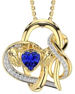 Diamond Sapphire Gold Silver Claddagh Infinity Necklace