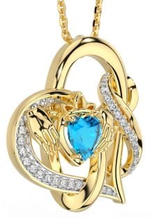 Diamond Topaz Gold Silver Claddagh Infinity Necklace