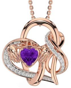 Diamond Amethyst Rose Gold Claddagh Infinity Necklace